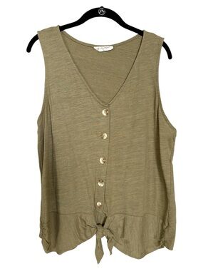 78 & Sunny | Olive Tie-Front V-Neck Tank Top | XL